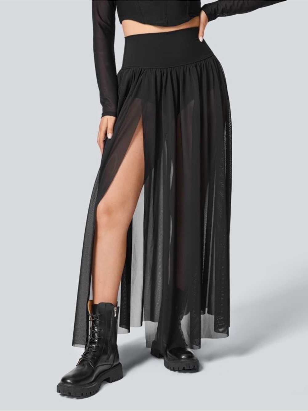 HALARA Black Sheer Maxi Skirt with High Side Slit